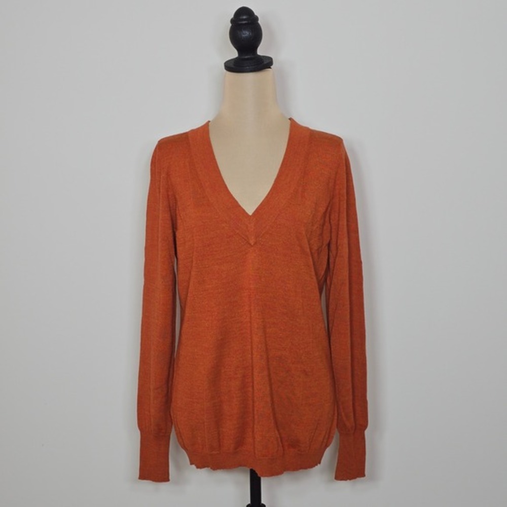 The Limited V‎ Neck Long Sleeve Sweater Orange Knit Pullover Top XL